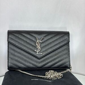 YSL Monogram Large Wallet Bag‎ on Chain in Grained Leather Black